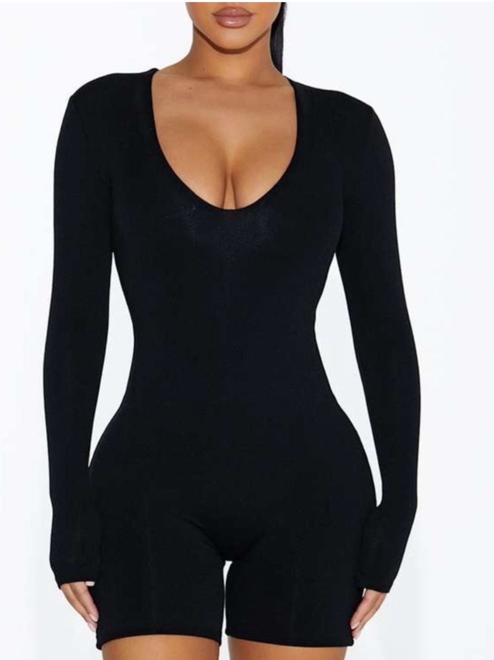 Naked Wardrobe V-ery Plunged Romper in Black Size Small